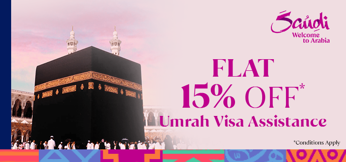 Get 15% OFF on Umrah visa processing fees. image